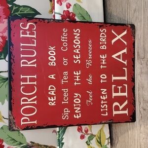 🍄 NWT RED METAL PORCH RULES